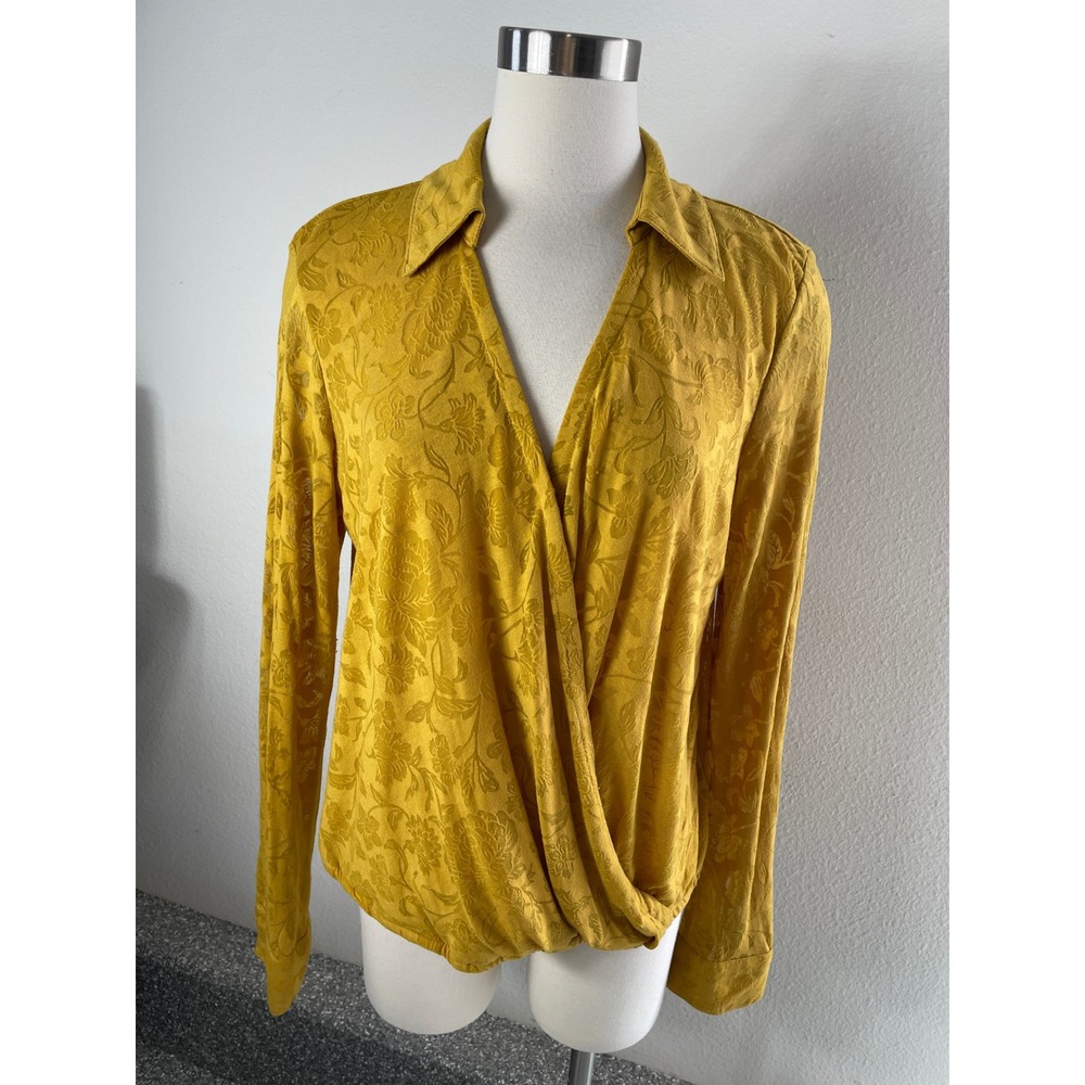 Anthropologie Maeve Womens‎ Large Gold Floral Lydia Wrap Long Sleeve Top Shirt